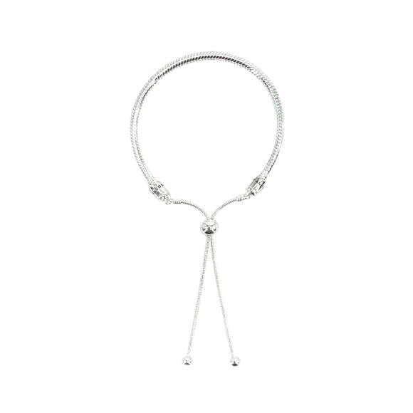 PANDORA Moments Snake Chain Slider Bracelet in Silver - Picture 1 of 10